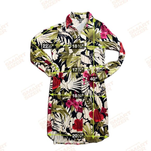 Tommy Bahama Tropical Print Long Sleeve Stretch Shirt Dress M Stretch Button Up - Picture 2 of 7